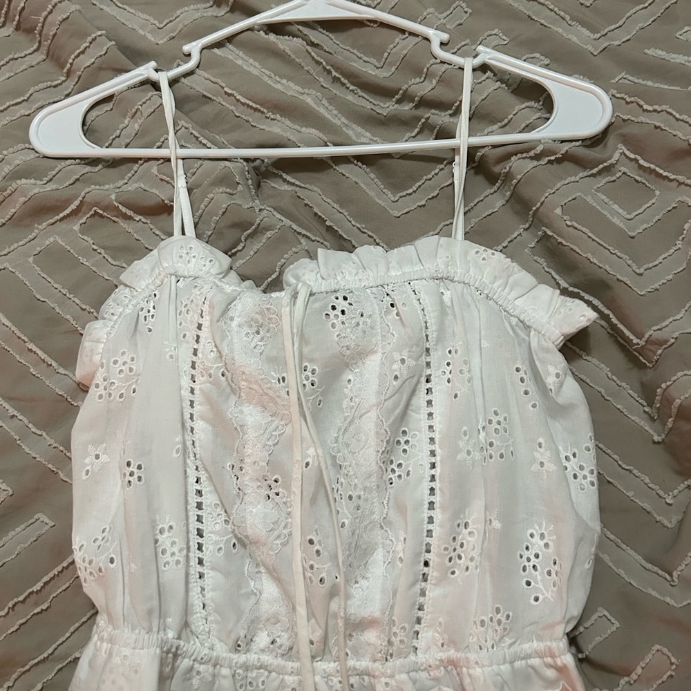 white fancy floral tube top
